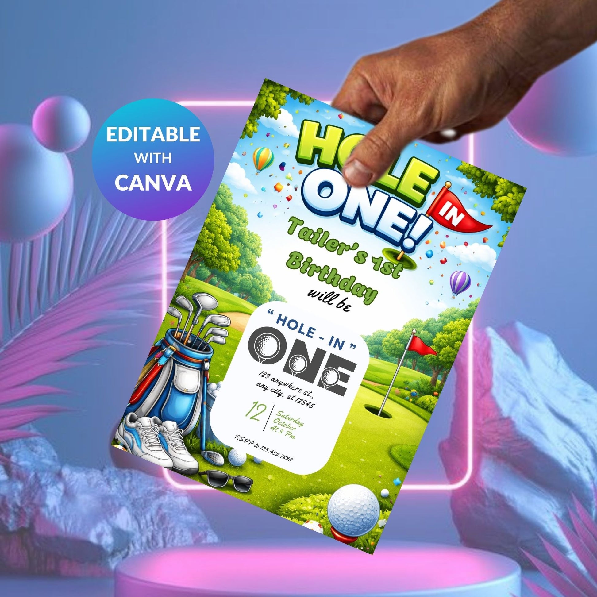 golf birthday invite , hole in one invite , golf first birthday , editable invite , golf party , 1st birthday golf , sports invite , golf theme invite , baby golf party , digital invite , first birthday , golf birthday , kids golf theme