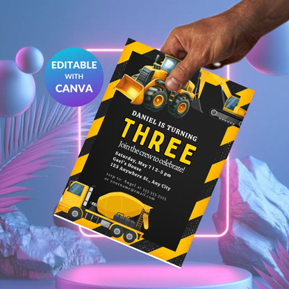 Construction Birthday Invitation Template | Editable Builder Theme Party Invite