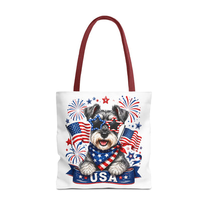 Patriotic Schnauzer Tote Bag — USA Flag Fireworks All-Over Print