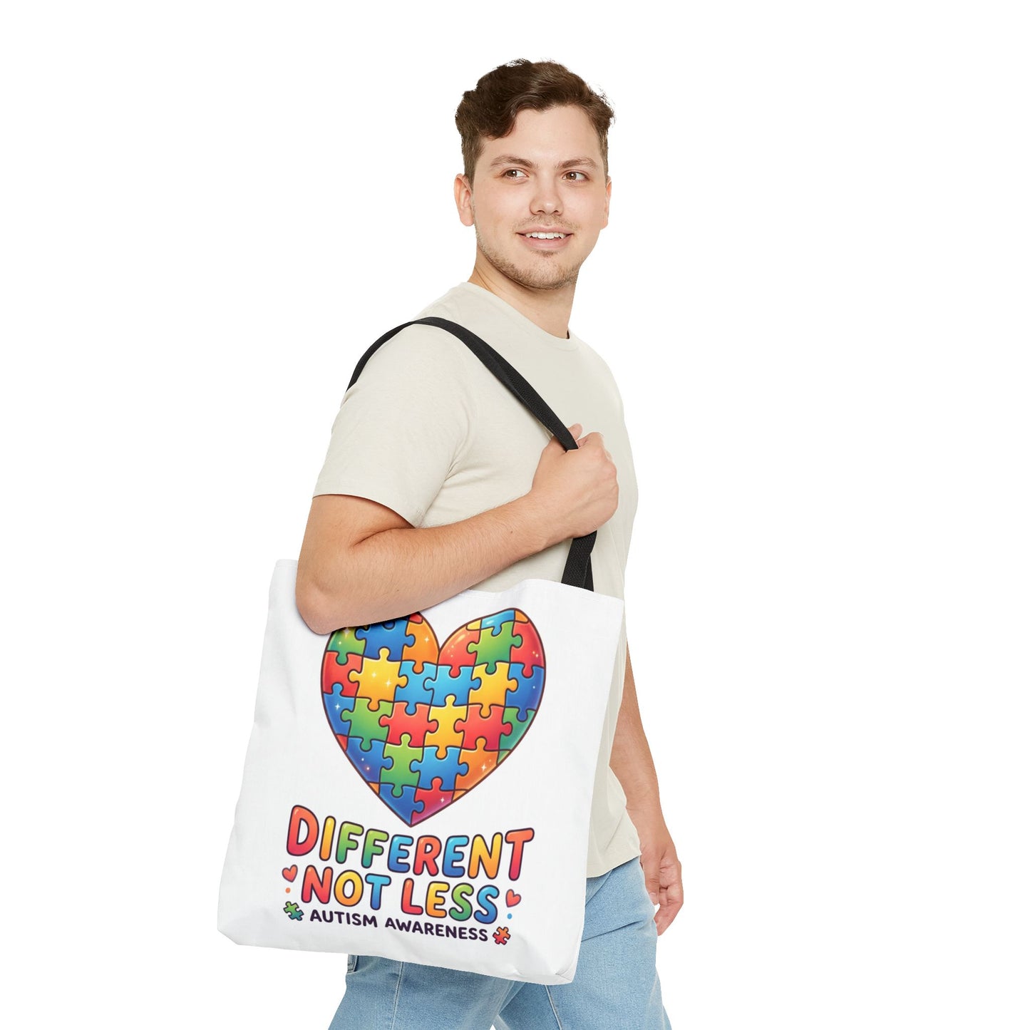 Autism Awareness Tote Bag — "Different Not Less" Puzzle Heart