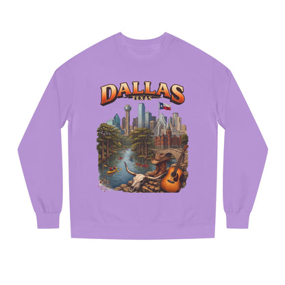 Dallas Skyline Crewneck Sweatshirt — Texas Cityscape & Acoustic Guitar Design