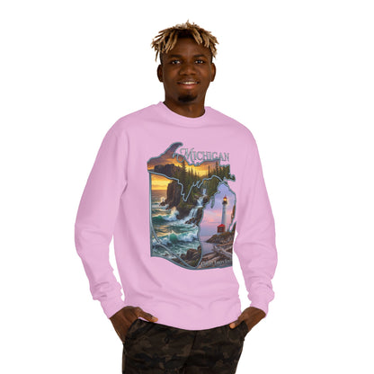 Michigan Lakes State Sweatshirt — Lighthouse & Great Lakes Scenic Pullover