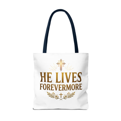 He Lives Forevermore Tote Bag – Christian Faith Cross Easter Canvas Tote