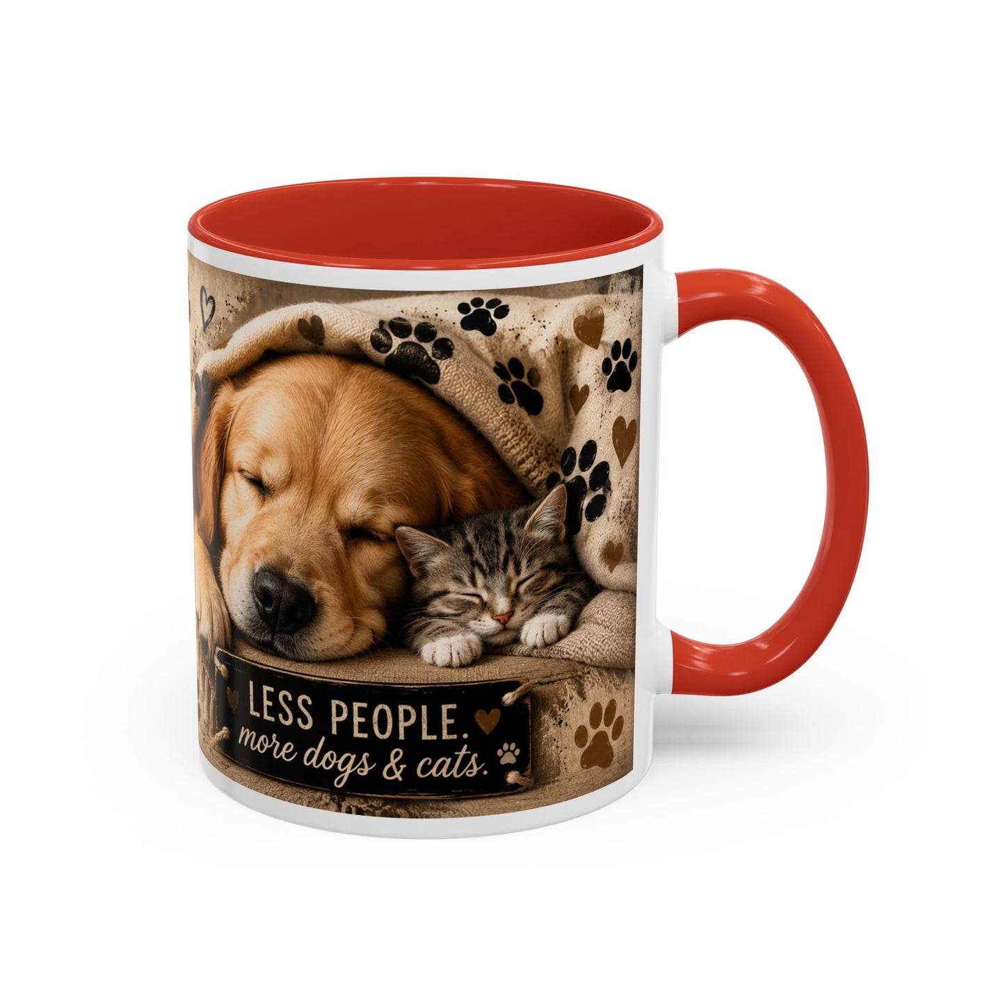 Dog & Cat Coffee Mug - "Less People, More Dogs & Cats" Accent Ceramic Mug