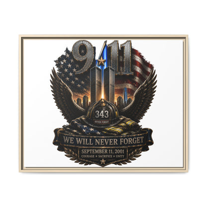 9/11 Memorial Matte Canvas Print — "We Will Never Forget" Framed Tribute