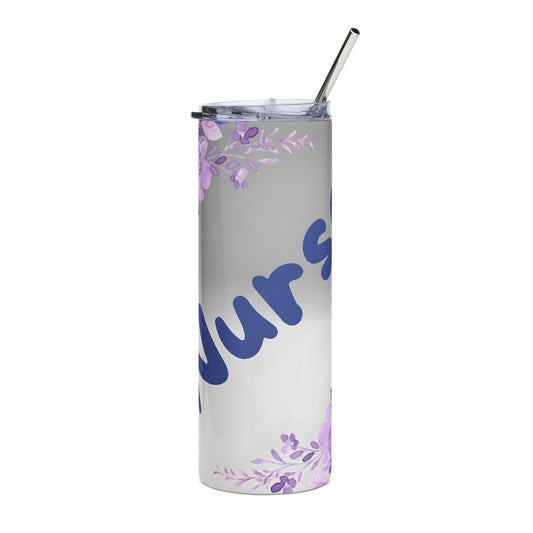 Nurse Floral 20oz Stainless Steel Tumbler — Purple Bouquet Travel Cup