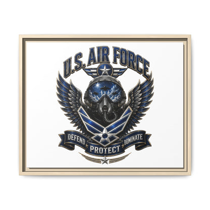 U.S. Air Force Emblem Framed Canvas Print – "Defend Protect Dominate" Military Wall Art