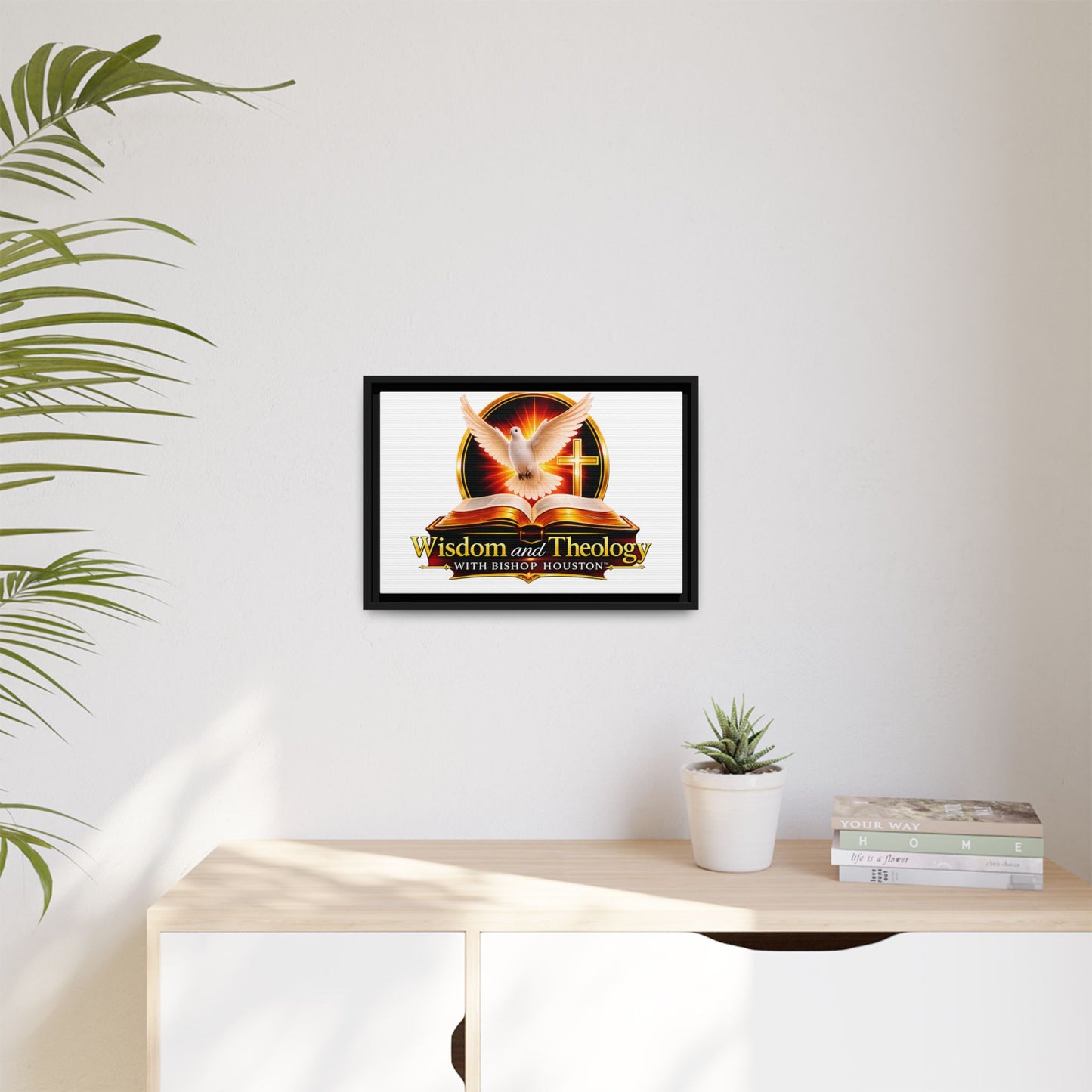 Framed Canvas Print — "Wisdom and Theology" Dove & Bible Wall Art