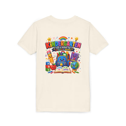 Kindergarten Kids T‑Shirt — 'Kindergarten: This Is Where the Fun Begins' Colorful Back-to-School Tee