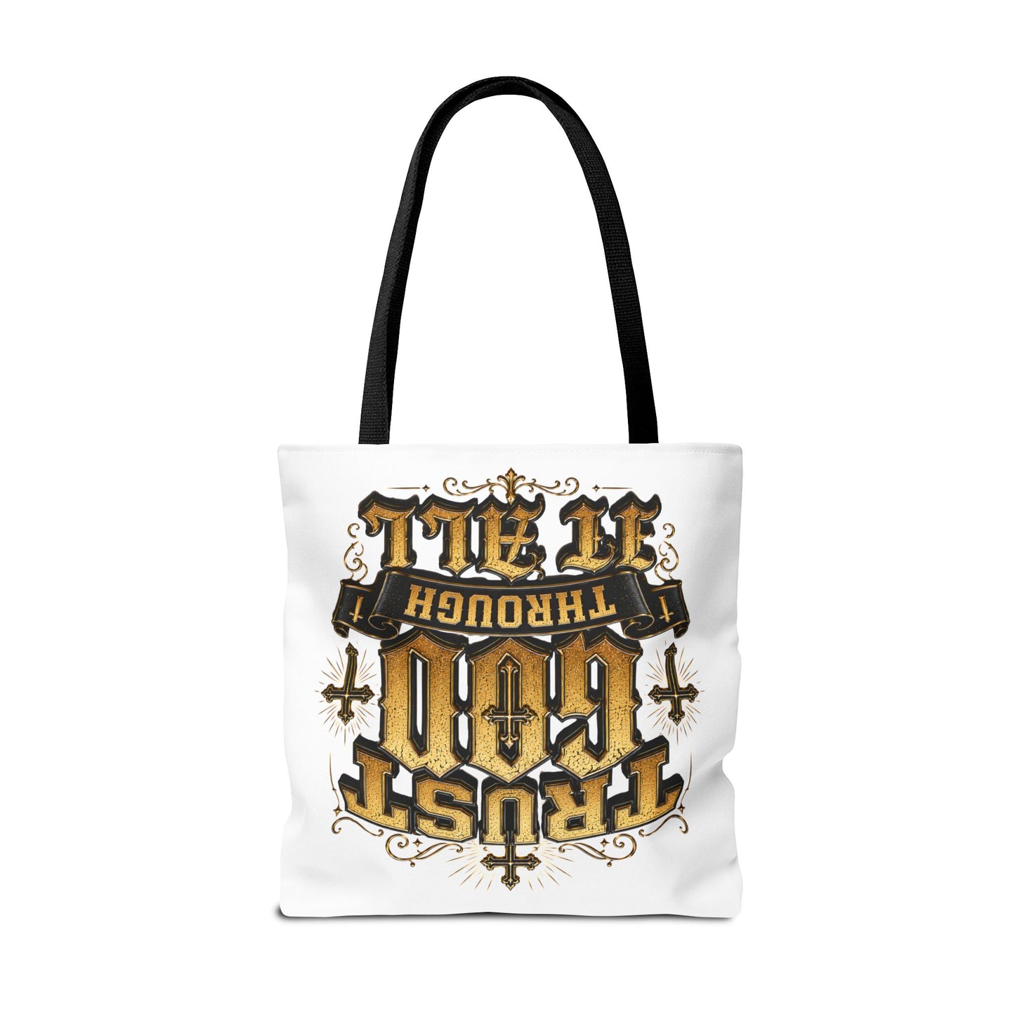 Religious Tote Bag — “Trust God Through It All” Inspirational Scripture Tote