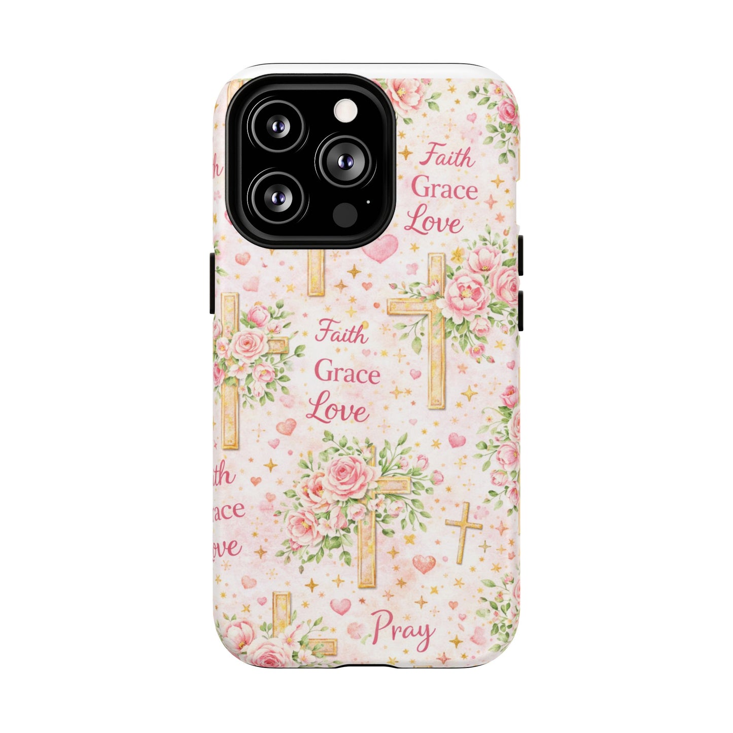 Christian Floral Cross Phone Case — "Faith Grace Love" Tough Magnetic Case