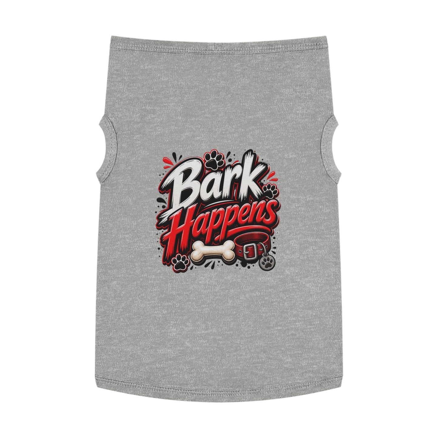 Bark Happens Pet Tank Top – Funny Dog Shirt with Bone & Paw Graphic