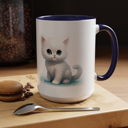 Cute White Kitten Accent Coffee Mug — Cute Cat Coffee Cup (11/15oz)