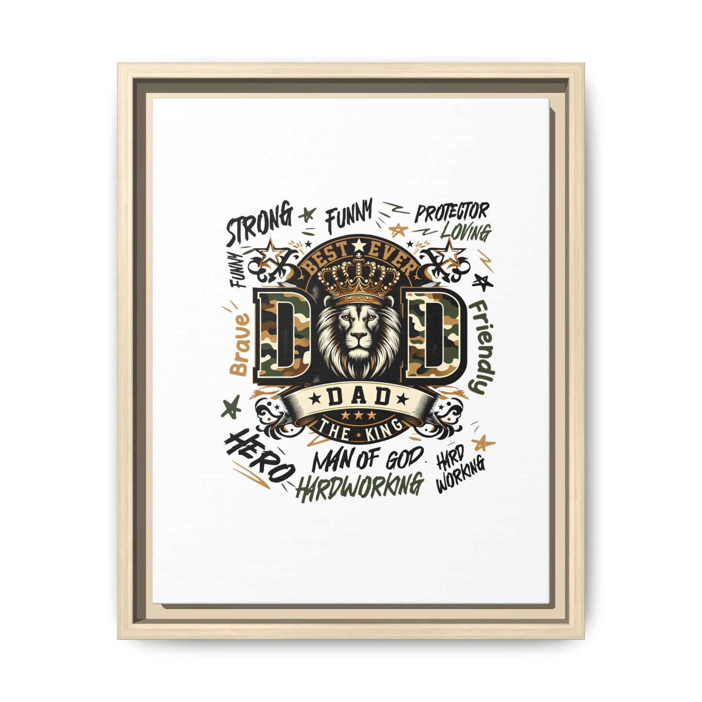 Framed Matte Canvas 'Best Ever DAD' Wall Art – Lion King Design, Father’s Day Gift