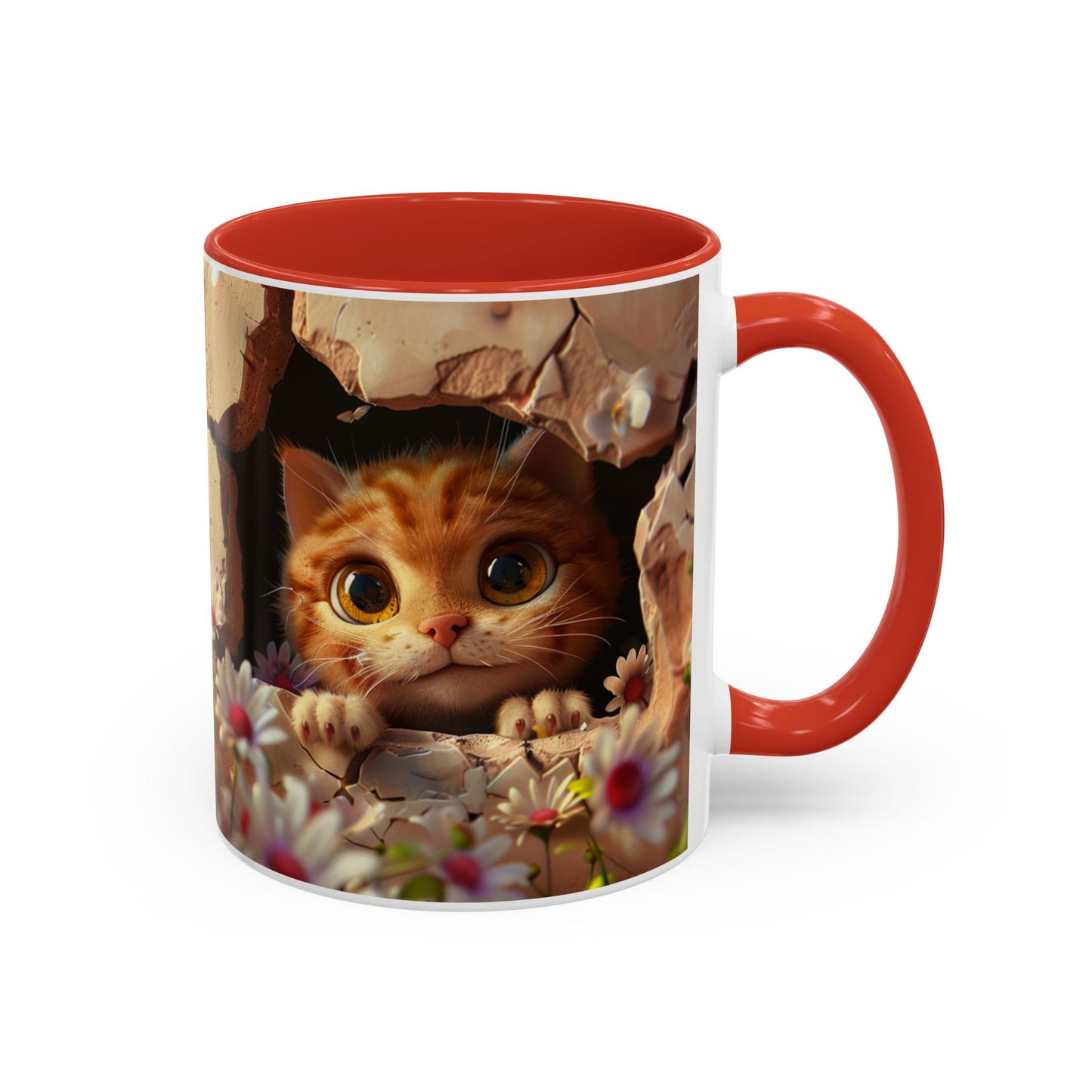 Cute Peekaboo Kitten Accent Coffee Mug — 11/15oz Floral Cat Gift