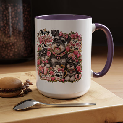 Mother's Day Schnauzer Coffee Mug — "Best Dog Mom Ever" Accent Mug (11/15oz)