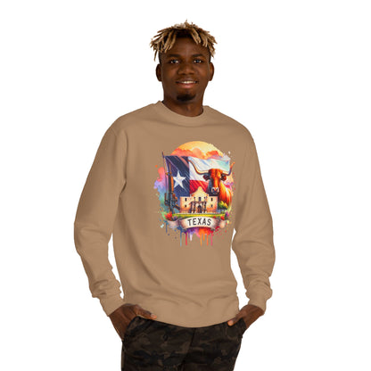 Texas Watercolor Flag Sweatshirt — Longhorn & Alamo Graphic