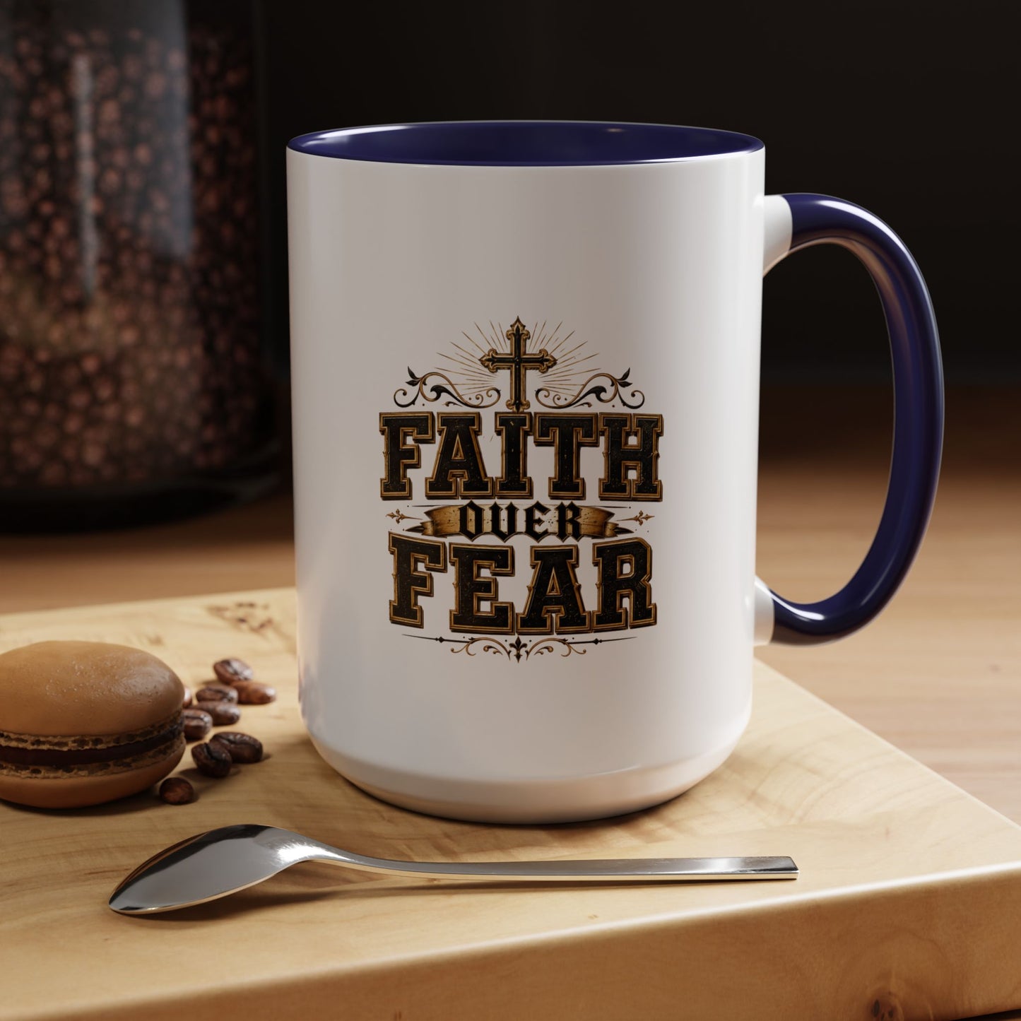 Faith Over Fear Accent Coffee Mug - Inspirational Christian Coffee Cup (11/15oz)