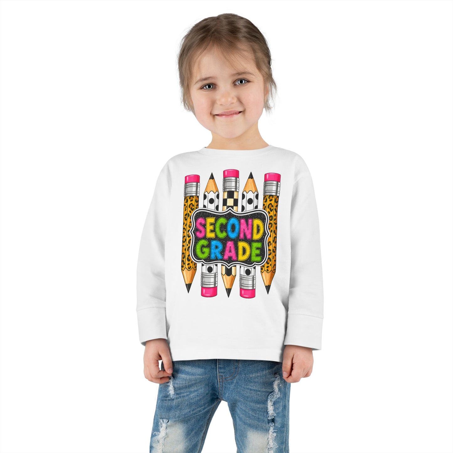 Second Grade Toddler Long Sleeve Tee – Colorful Pencil Back to School Shirt