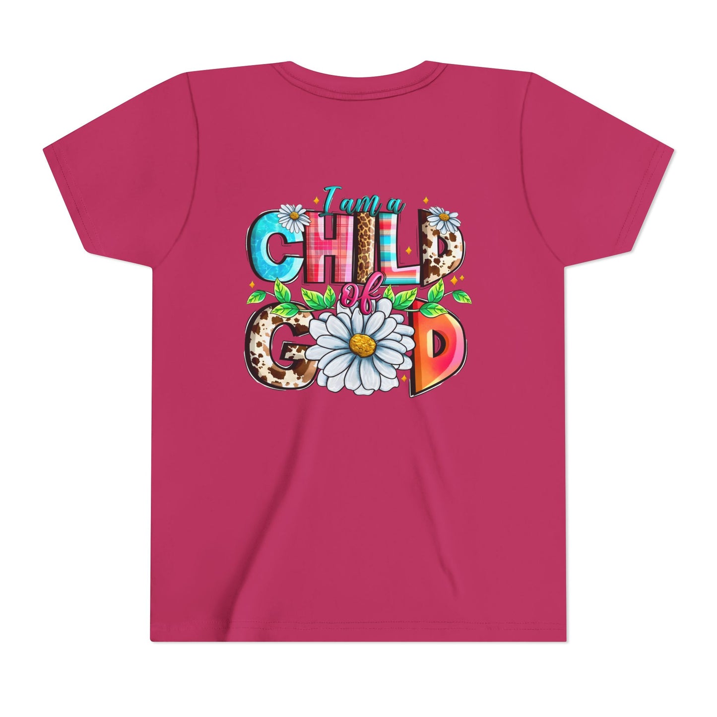 Youth Tee — "I Am a Child of God" Floral Christian Graphic