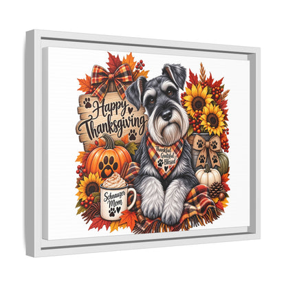 Happy Thanksgiving Schnauzer Framed Canvas — Autumn Dog Wall Art