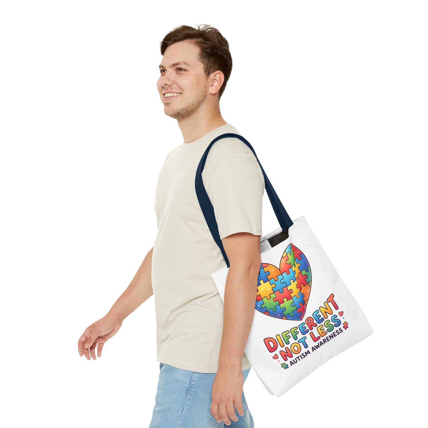 Autism Awareness Tote Bag — "Different Not Less" Puzzle Heart