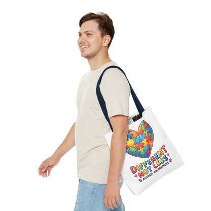 Autism Awareness Tote Bag — "Different Not Less" Puzzle Heart