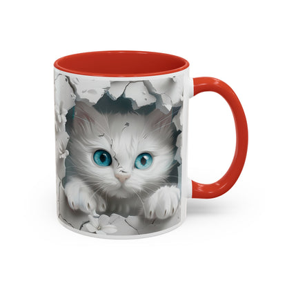 Cute Blue-Eyed Kitten Accent Coffee Mug – Floral Peekaboo Cat Design (11/15 oz)