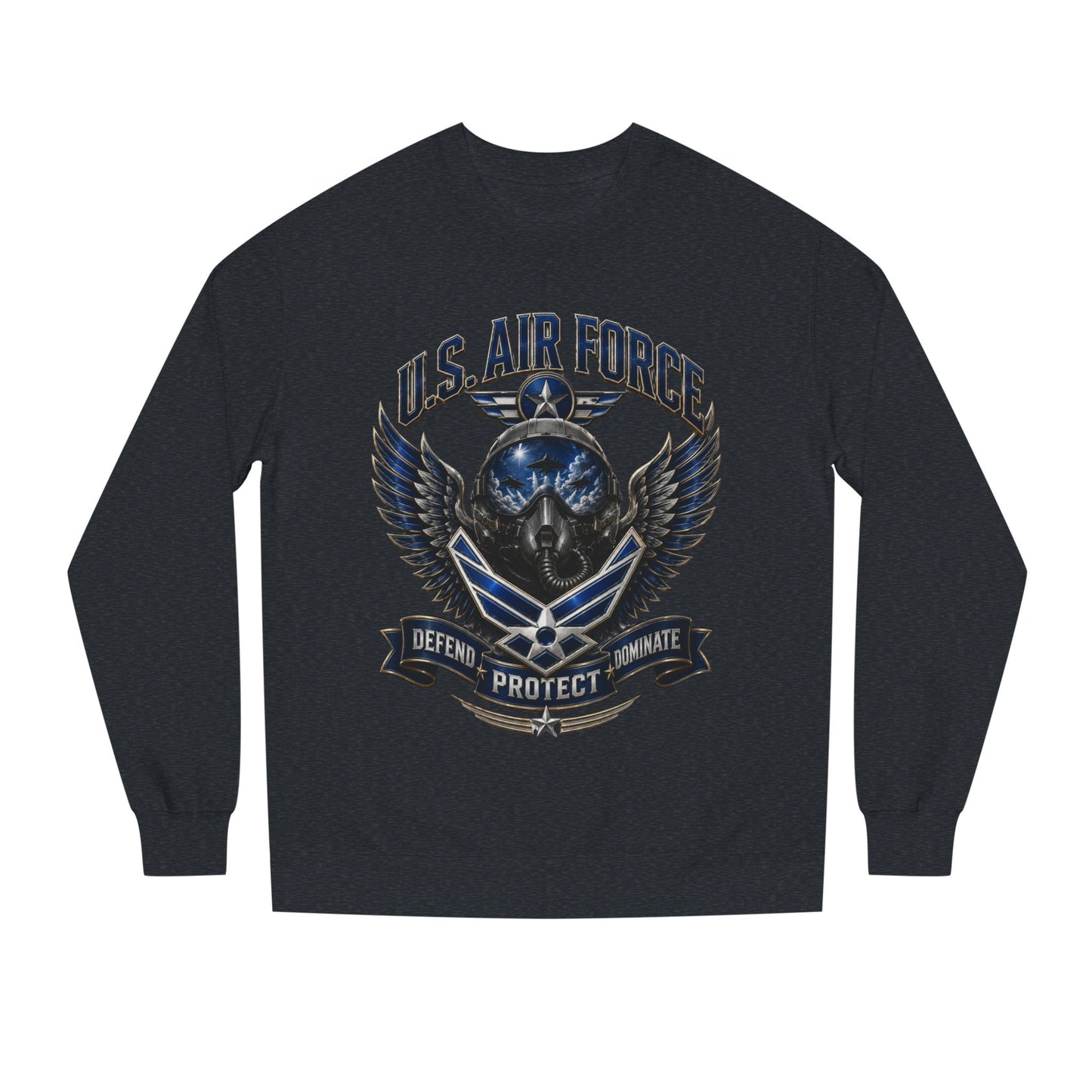 U.S. Air Force Skull Crewneck Sweatshirt — Defend Protect Dominate Tactical Pullover