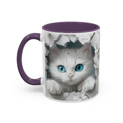 Cute Blue-Eyed Kitten Accent Coffee Mug – Floral Peekaboo Cat Design (11/15 oz)