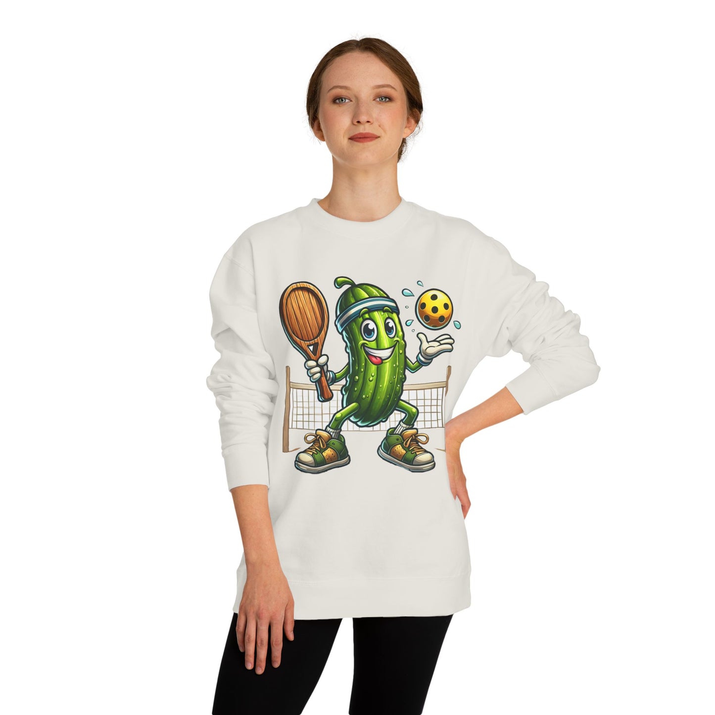 Pickle Pickleball Crewneck Sweatshirt — Cute Pickle Playing Pickleball Graphic