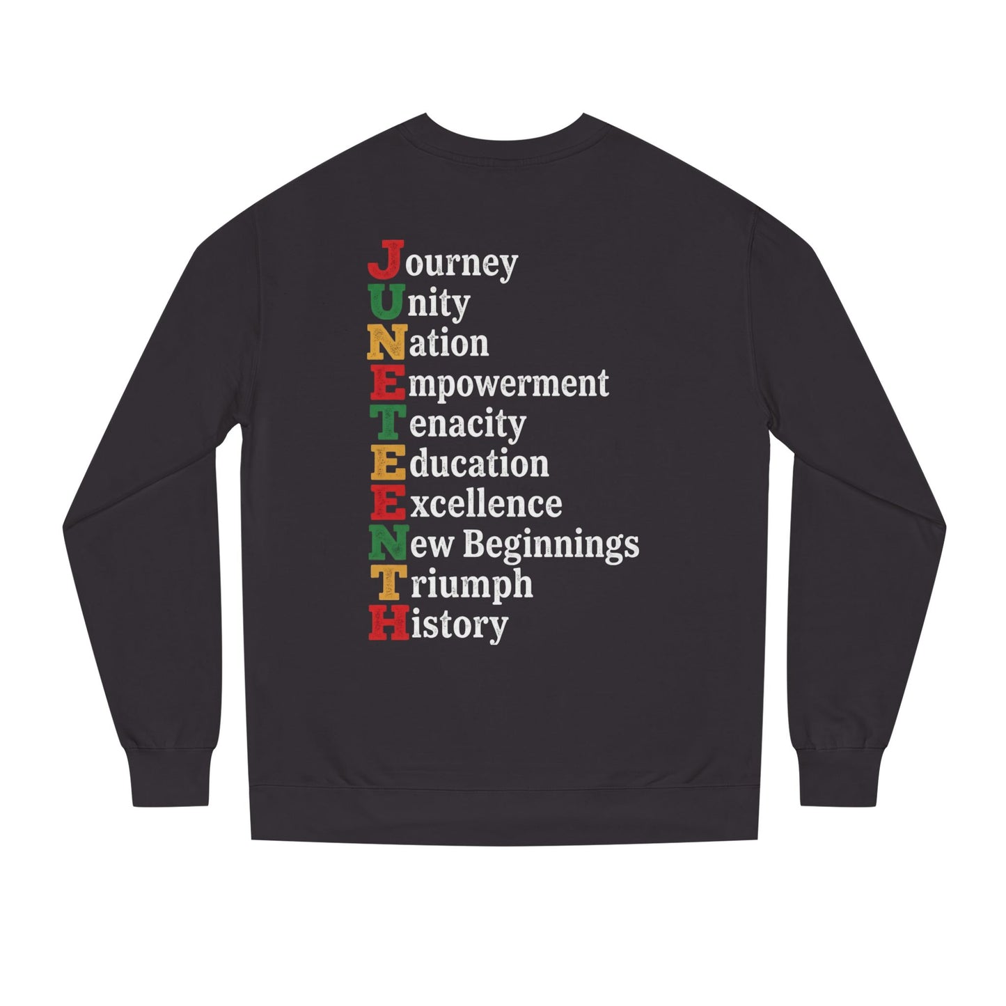 Juneteenth Crewneck Sweatshirt — "JUNETEENTH" Acrostic: Journey, Unity, Nation, Empowerment