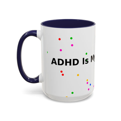Accent Coffee Mug - "Coffee Is My Superpower" Funny Colorful Polka Dot Ceramic Mug (11/15oz)