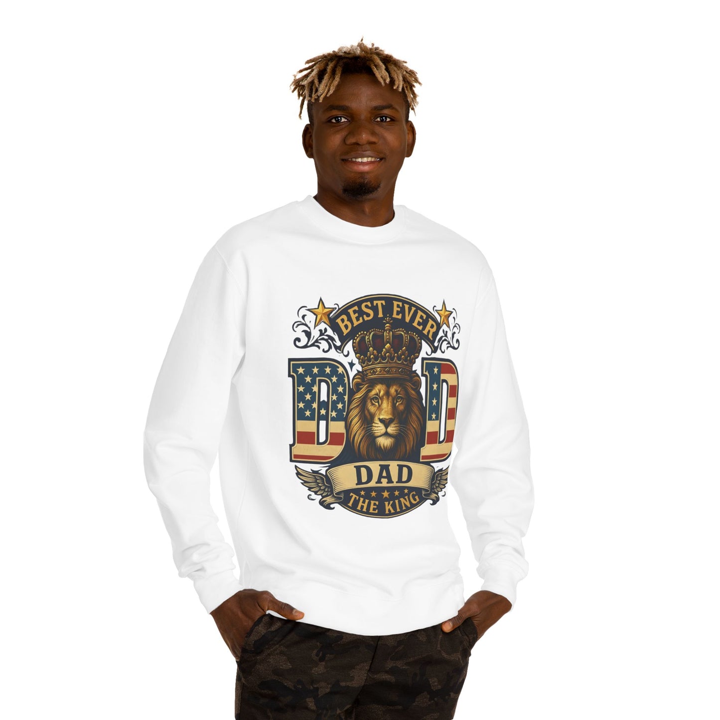 Best Ever Dad Crewneck Sweatshirt — "Dad The King" Lion Patriotic Fathers Day Gift