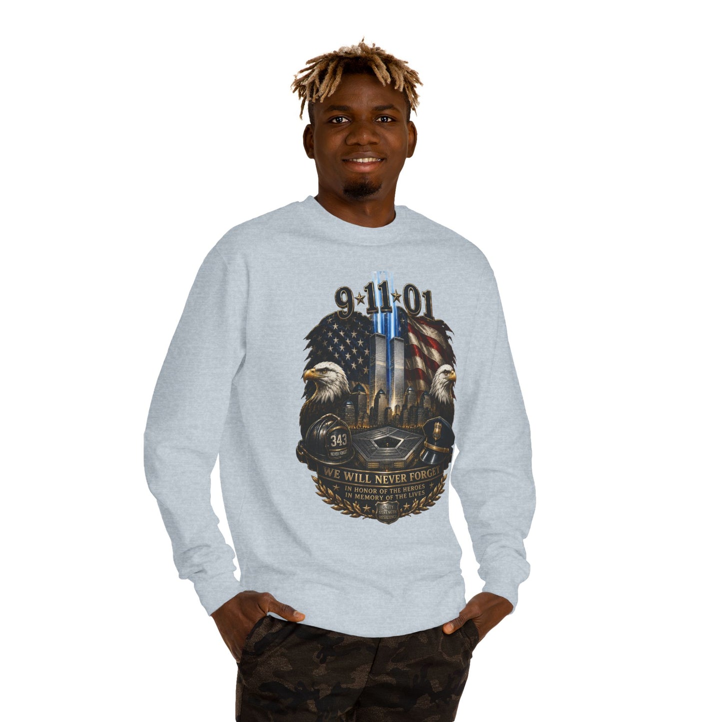 9/11 Memorial Sweatshirt — We Will Never Forget Tribute Crewneck