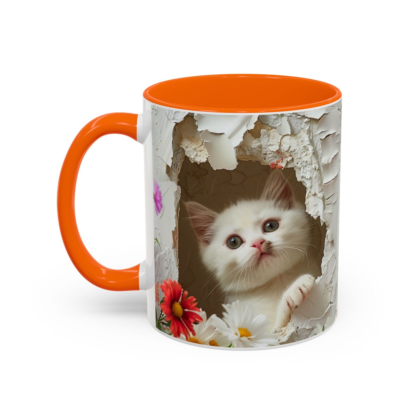 Peek-A-Boo Kitten Accent Coffee Mug — Cute Cat Floral Design (11/15oz)