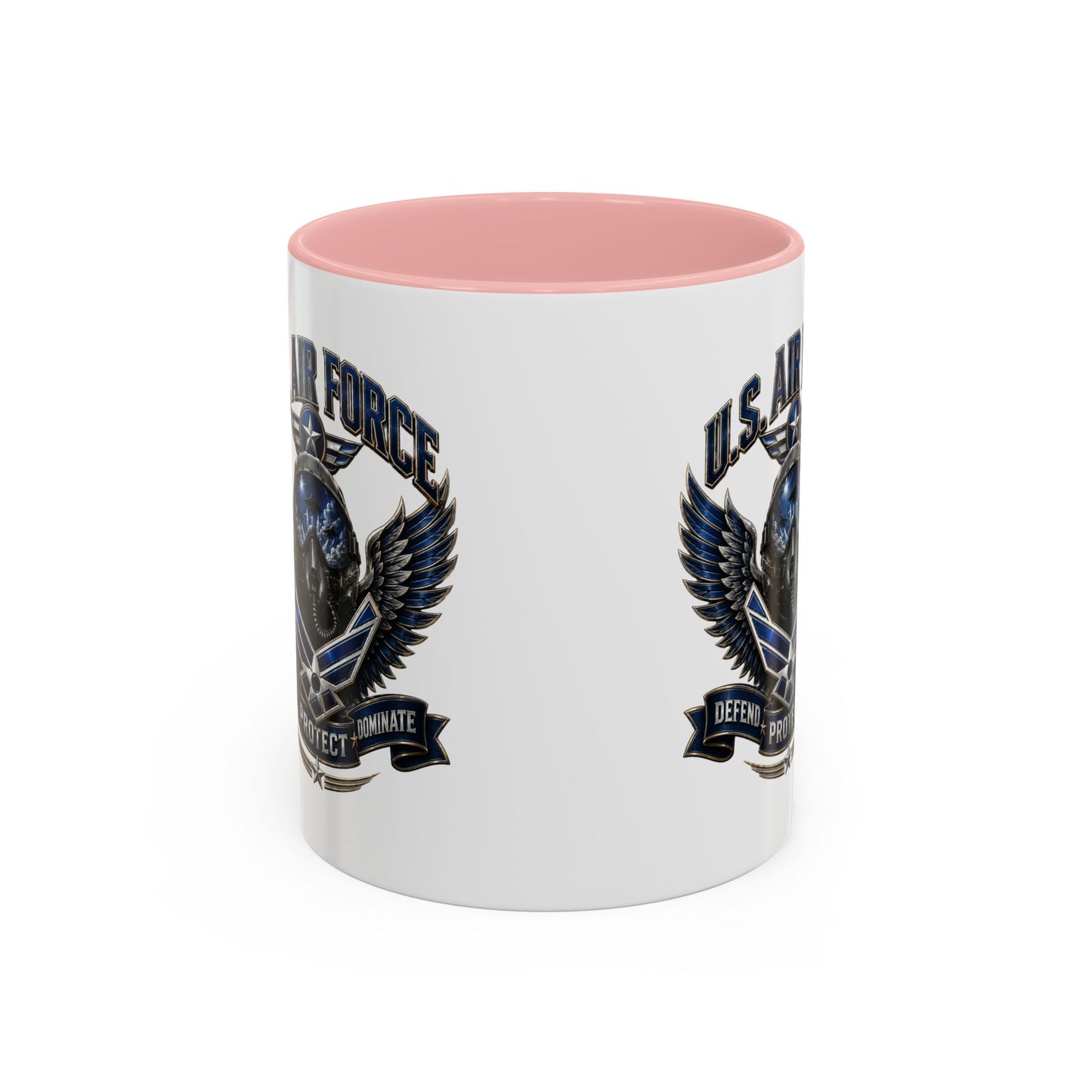 U.S. Air Force Emblem Accent Coffee Mug — Defend Protect Dominate (11/15oz)