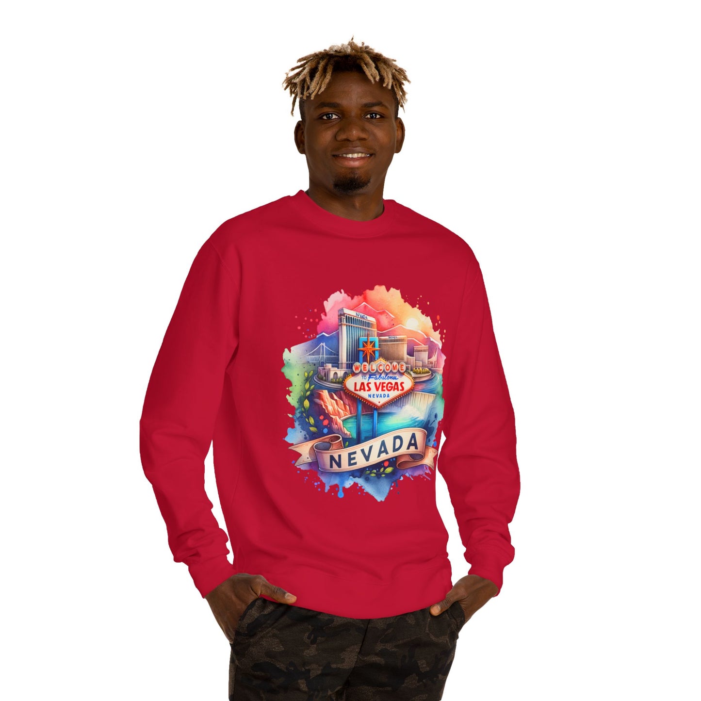 Nevada Las Vegas Watercolor Sweatshirt — Colorful Travel Souvenir Crewneck