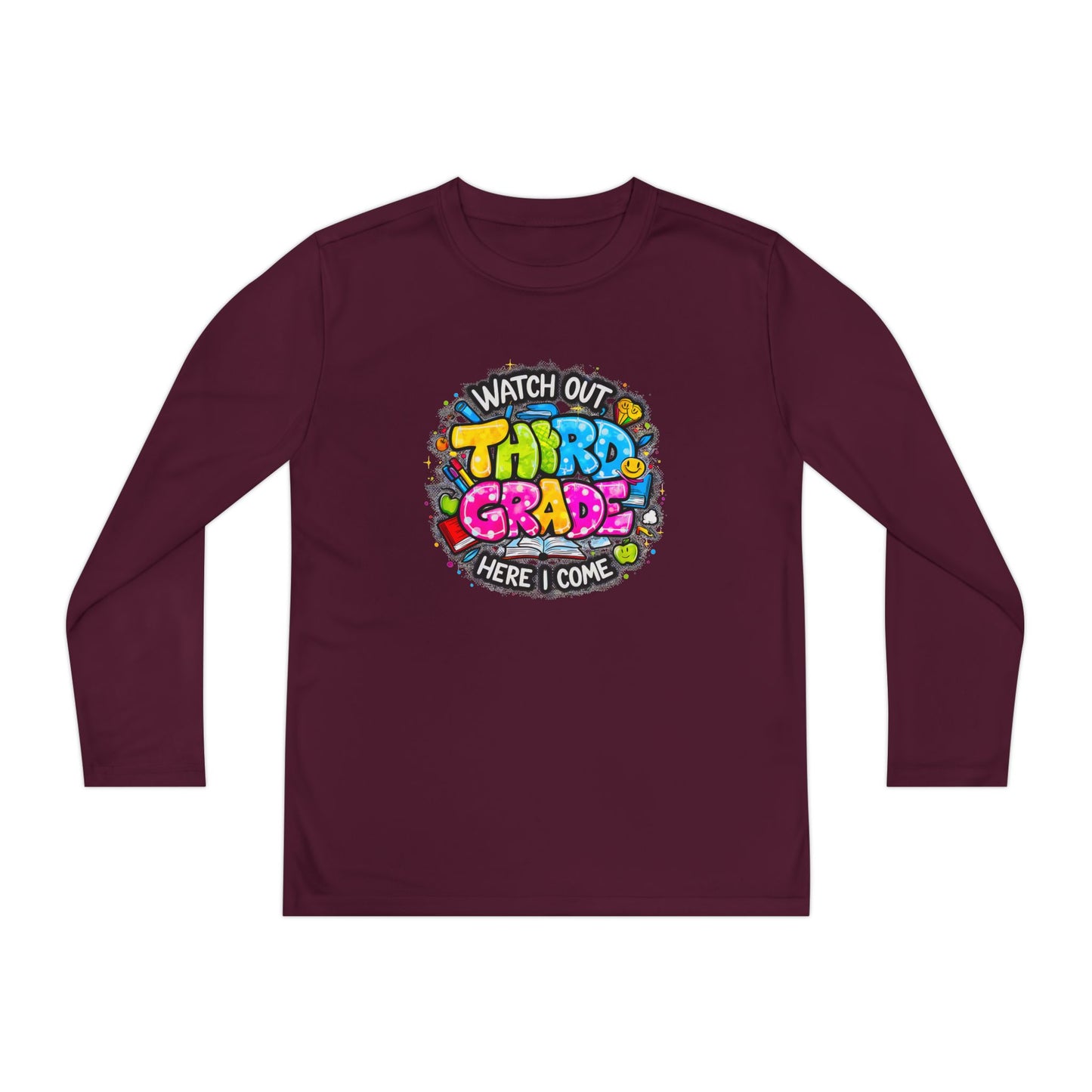 Youth Long Sleeve Tee — "Watch Out Third Grade Here I Come" Back-to-School Shirt