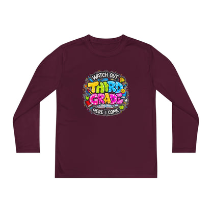 Youth Long Sleeve Tee — "Watch Out Third Grade Here I Come" Back-to-School Shirt