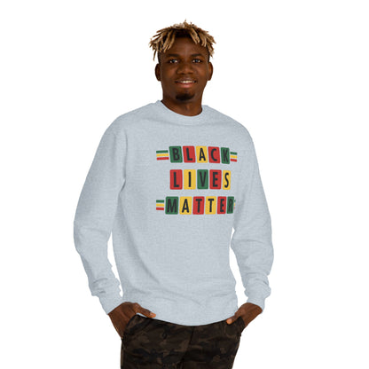 Black Lives Matter Crewneck Sweatshirt — Pan-African Block Letter Design