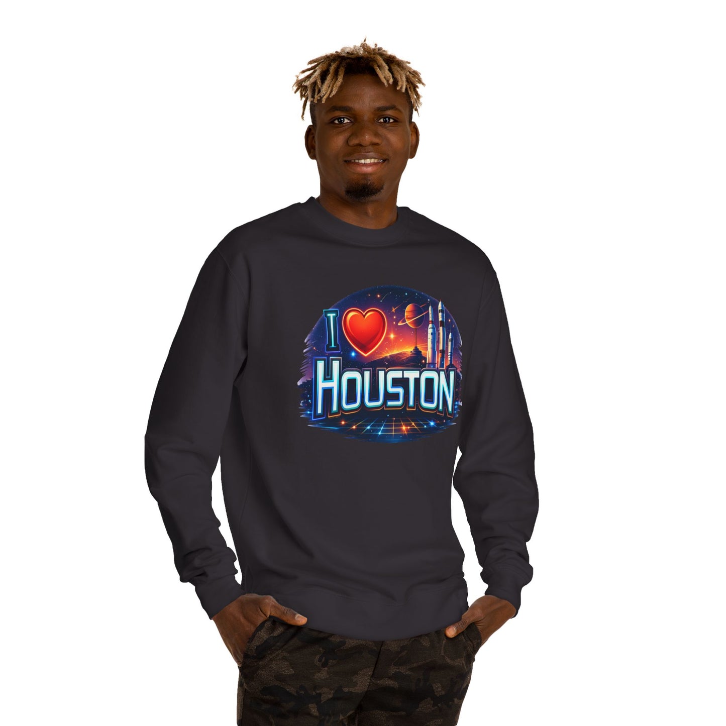 I Heart Houston Crewneck Sweatshirt — Retro Space City Graphic