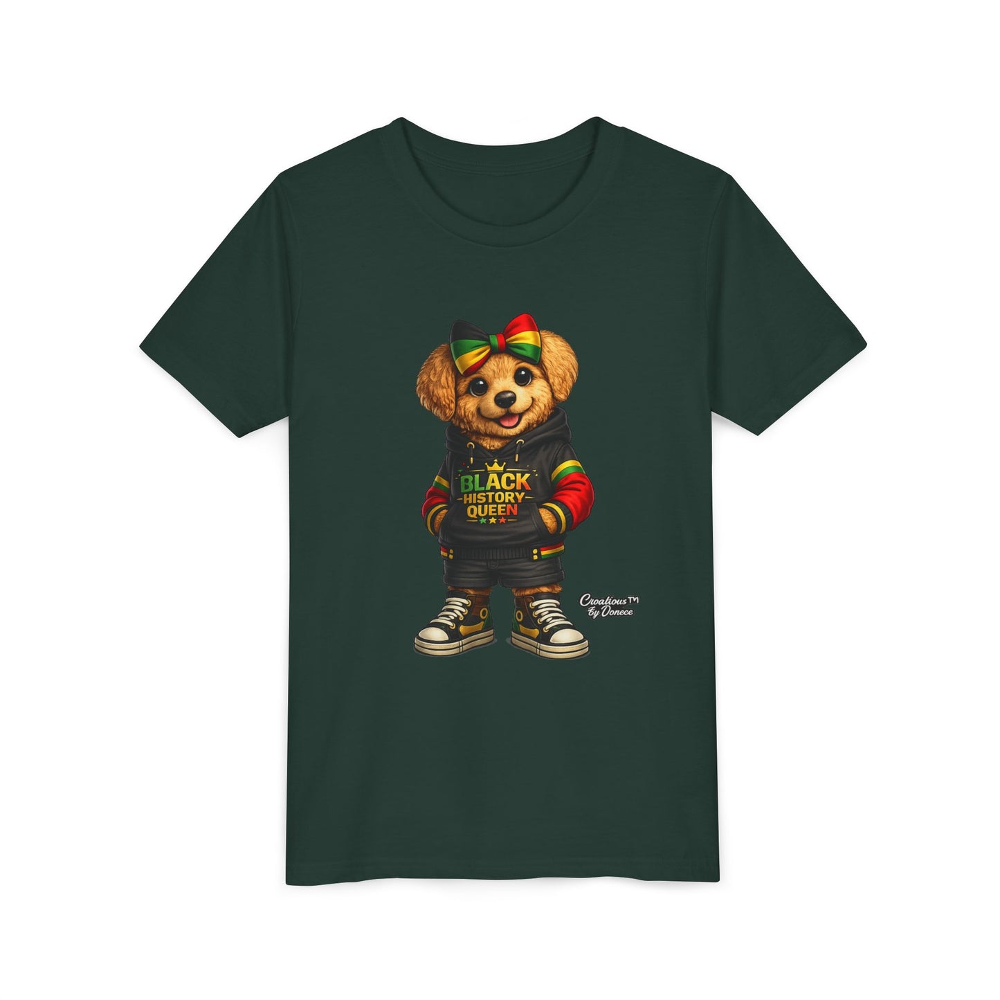 Youth Tee — Black History Queen Bear Graphic T-Shirt