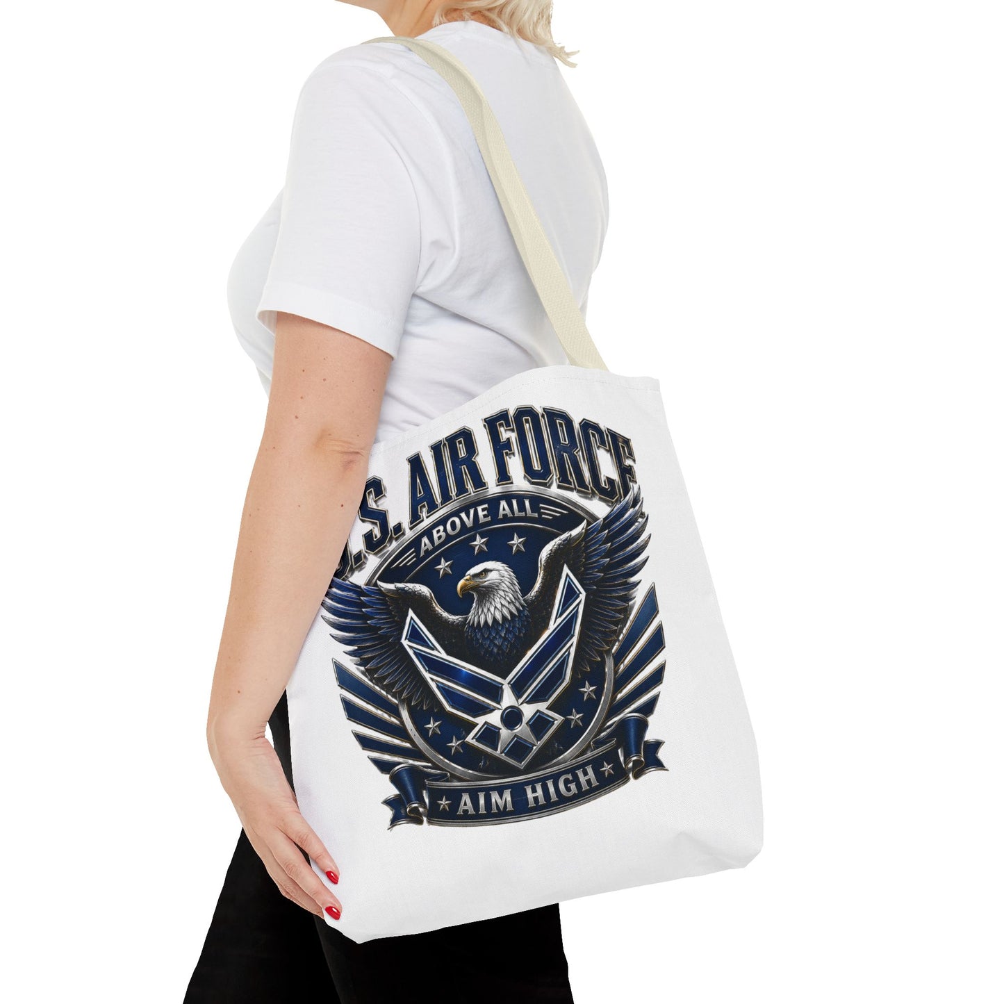 U.S. Air Force Eagle Tote Bag - "Aim High" Military Canvas Tote