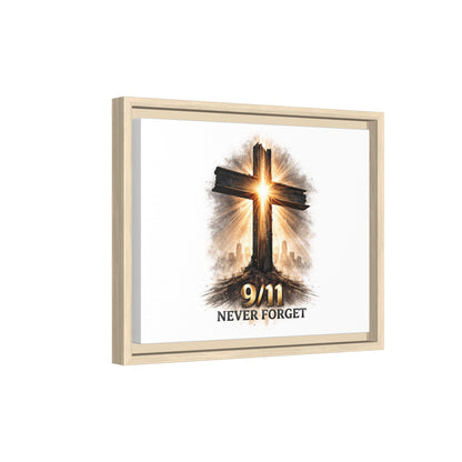 9/11 Never Forget Framed Canvas Wall Art — Memorial Cross Tribute
