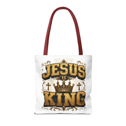 Jesus Is King Tote Bag - Christian Faith Crown Design