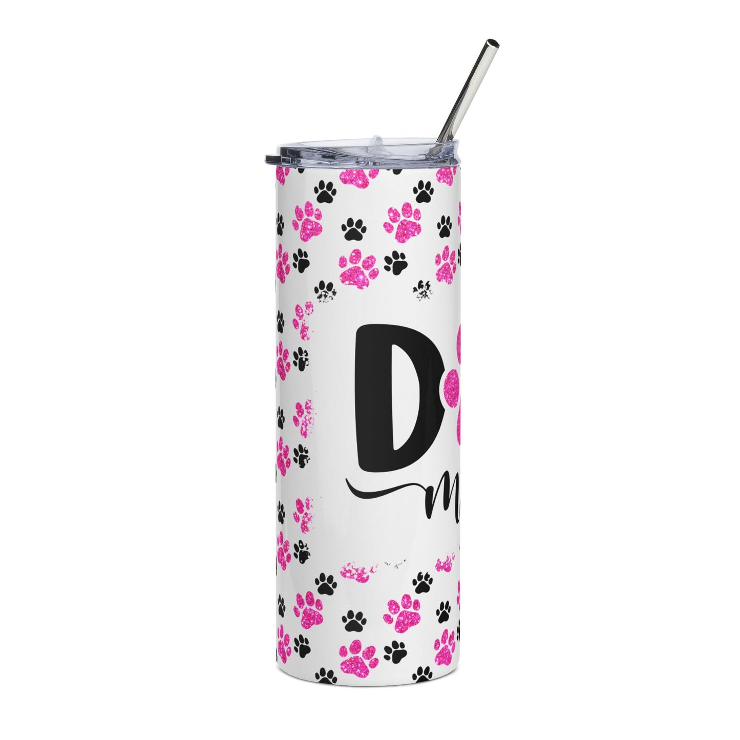 Dog Mom Stainless Steel Tumbler 20oz — Pink Paw Print Travel Cup