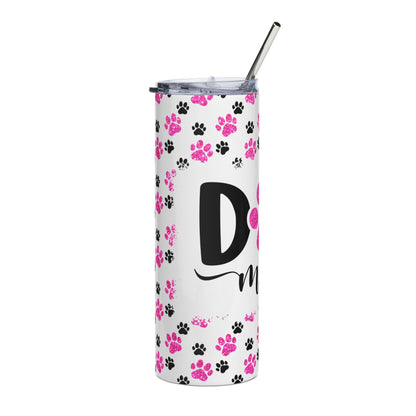 Dog Mom Stainless Steel Tumbler 20oz — Pink Paw Print Travel Cup