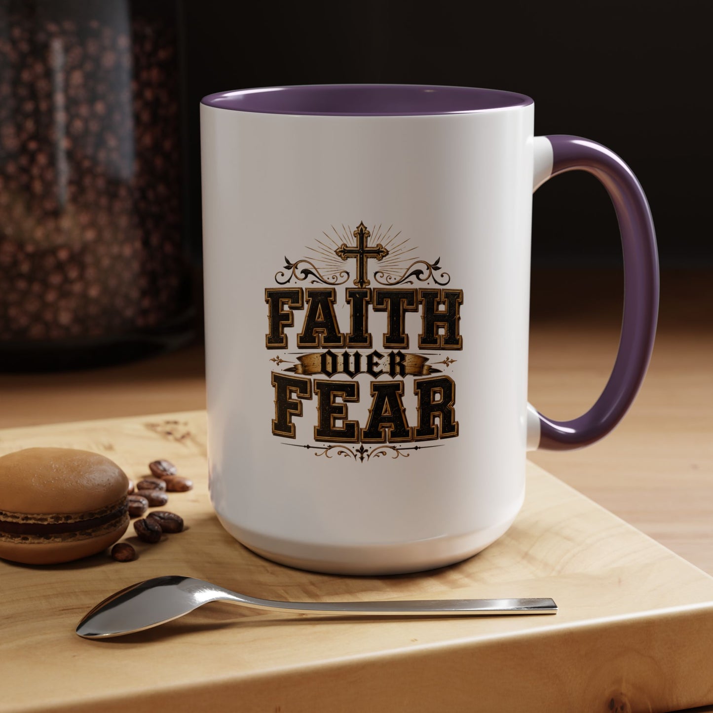 Faith Over Fear Accent Coffee Mug - Inspirational Christian Coffee Cup (11/15oz)