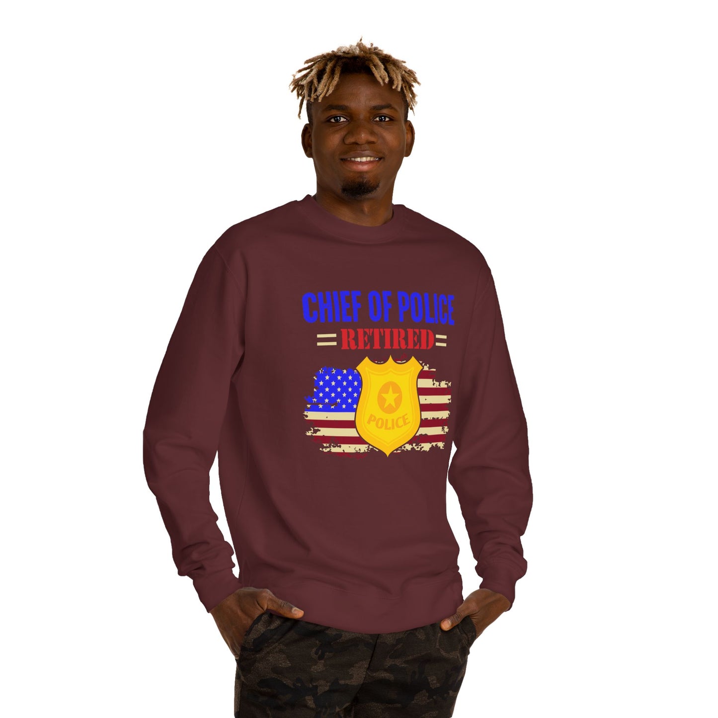 Retired Chief of Police Sweatshirt – American Flag Badge Tribute
